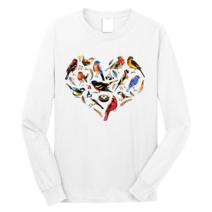 Forest Bird Heart Watching Cardinal Goldfinch Wren Chickadee Long Sleeve Shirt