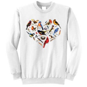 Forest Bird Heart Watching Cardinal Goldfinch Wren Chickadee Sweatshirt