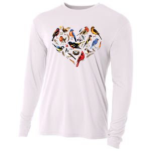 Forest Bird Heart Watching Cardinal Goldfinch Wren Chickadee Cooling Performance Long Sleeve Crew