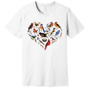 Forest Bird Heart Watching Cardinal Goldfinch Wren Chickadee Premium T-Shirt