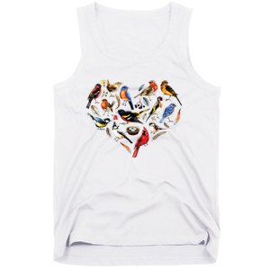 Forest Bird Heart Watching Cardinal Goldfinch Wren Chickadee Tank Top