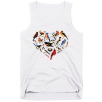 Forest Bird Heart Watching Cardinal Goldfinch Wren Chickadee Tank Top