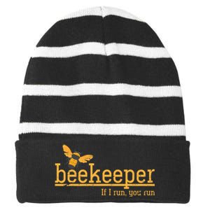 Funny Bee Hive Honey Lover Gift Beekeeper Striped Beanie with Solid Band