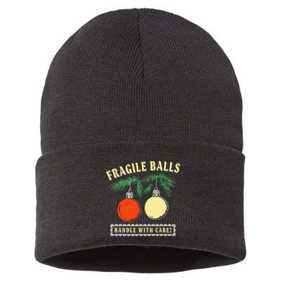 Fragile Balls Handle With Care Funny Sustainable Knit Beanie