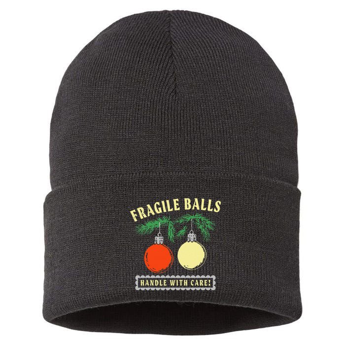 Fragile Balls Handle With Care Funny Sustainable Knit Beanie