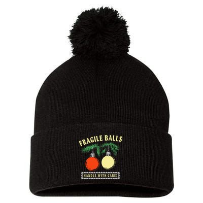 Fragile Balls Handle With Care Funny Pom Pom 12in Knit Beanie
