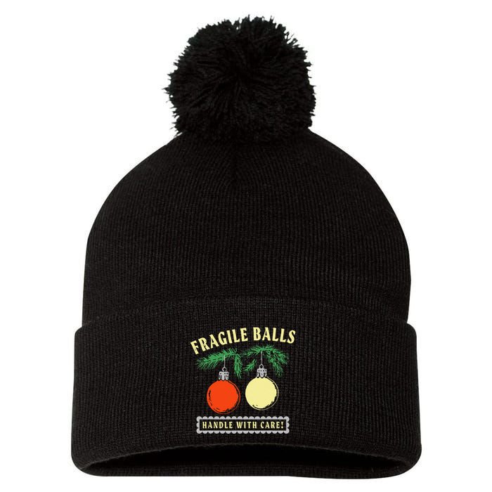 Fragile Balls Handle With Care Funny Pom Pom 12in Knit Beanie