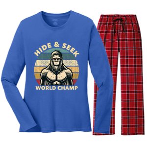 Funny Bigfoot Hide And Seek World Champion Sasquatch Women's Long Sleeve Flannel Pajama Set 