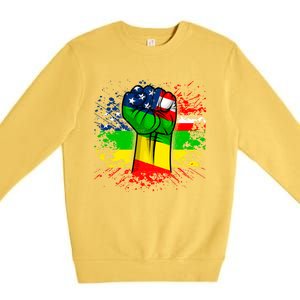 Fist Black History Month Juneteenth American Flag Great Gift Premium Crewneck Sweatshirt