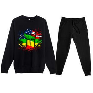 Fist Black History Month Juneteenth American Flag Great Gift Premium Crewneck Sweatsuit Set