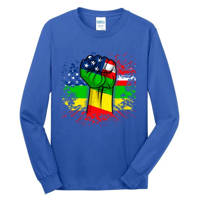 Fist Black History Month Juneteenth American Flag Great Gift Tall Long Sleeve T-Shirt