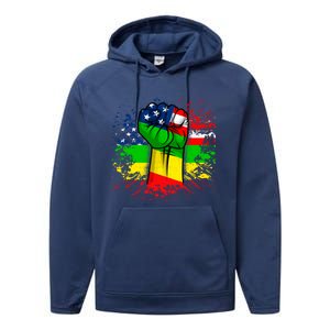 Fist Black History Month Juneteenth American Flag Great Gift Performance Fleece Hoodie