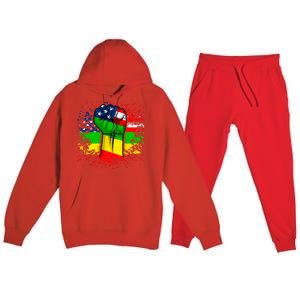 Fist Black History Month Juneteenth American Flag Great Gift Premium Hooded Sweatsuit Set