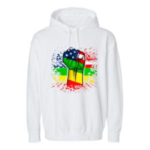 Fist Black History Month Juneteenth American Flag Great Gift Garment-Dyed Fleece Hoodie