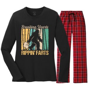 Funny Breaking Hearts Ripping Farts Sasquatch Bigfoot Women's Long Sleeve Flannel Pajama Set 