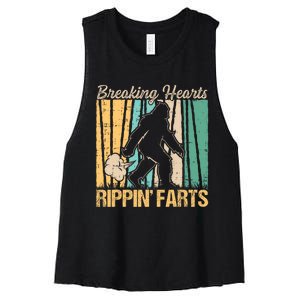 Funny Breaking Hearts Ripping Farts Sasquatch Bigfoot Women's Racerback Cropped Tank