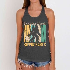 Funny Breaking Hearts Ripping Farts Sasquatch Bigfoot Women's Knotted Racerback Tank