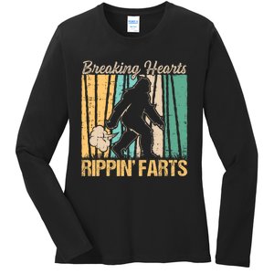 Funny Breaking Hearts Ripping Farts Sasquatch Bigfoot Ladies Long Sleeve Shirt