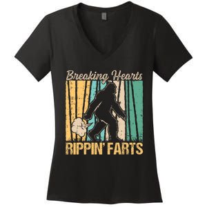 Funny Breaking Hearts Ripping Farts Sasquatch Bigfoot Women's V-Neck T-Shirt