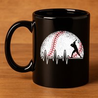 Funny Baseball Heartbeat Baseball Player 11oz C Handle Ceramic Mug