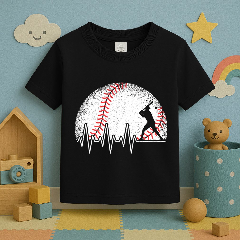 Funny Baseball Heartbeat Baseball Player Toddler T-Shirt