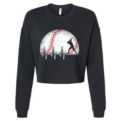 Funny Baseball Heartbeat Baseball Player Cropped Pullover Crew