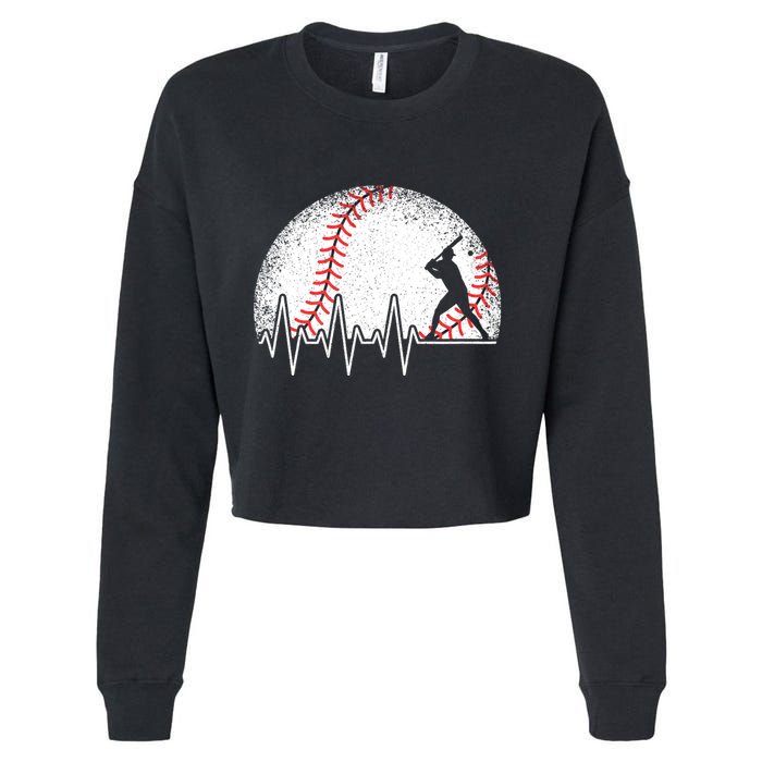 Funny Baseball Heartbeat Baseball Player Cropped Pullover Crew