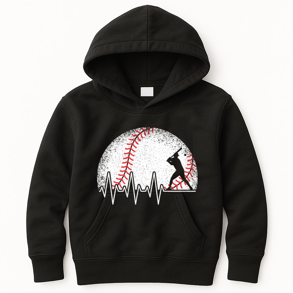 Funny Baseball Heartbeat Baseball Player Kids Hoodie