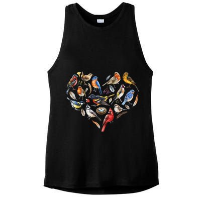 Forest Bird Heart Watching Cardinal Goldfinch Wren Chickadee Ladies PosiCharge Tri-Blend Wicking Tank