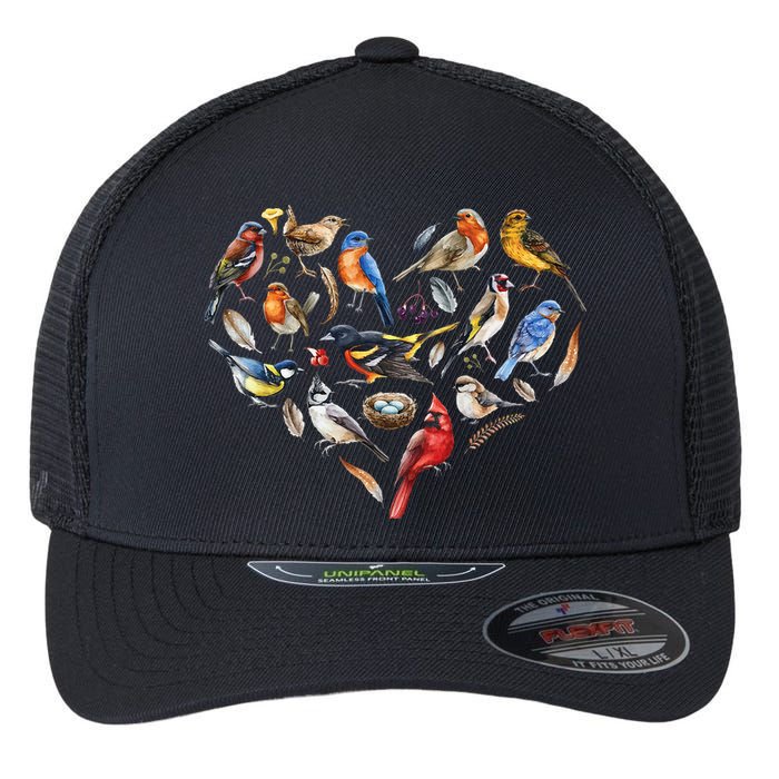 Forest Bird Heart Watching Cardinal Goldfinch Wren Chickadee Flexfit Unipanel Trucker Cap