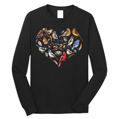 Forest Bird Heart Watching Cardinal Goldfinch Wren Chickadee Long Sleeve Shirt
