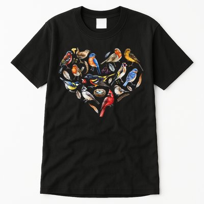 Forest Bird Heart Watching Cardinal Goldfinch Wren Chickadee Tall T-Shirt