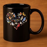 Forest Bird Heart Watching Cardinal Goldfinch Wren Chickadee 11oz C Handle Ceramic Mug