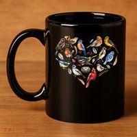 Forest Bird Heart Watching Cardinal Goldfinch Wren Chickadee 11oz C Handle Ceramic Mug