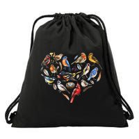 Forest Bird Heart Watching Cardinal Goldfinch Wren Chickadee Drawstring Bag