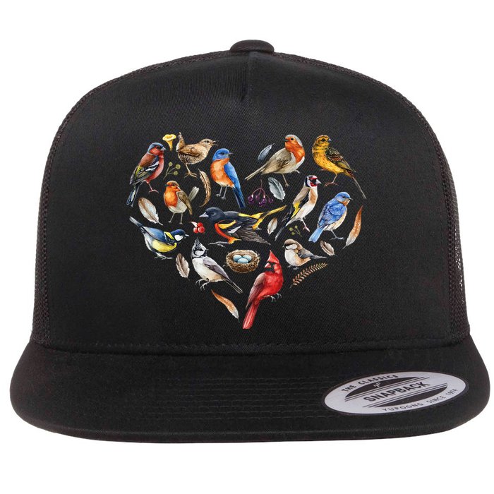 Forest Bird Heart Watching Cardinal Goldfinch Wren Chickadee Flat Bill Trucker Hat