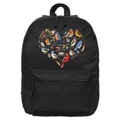 Forest Bird Heart Watching Cardinal Goldfinch Wren Chickadee 16 in Basic Backpack