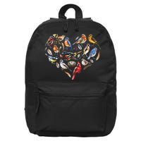 Forest Bird Heart Watching Cardinal Goldfinch Wren Chickadee 16 in Basic Backpack