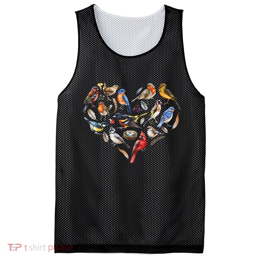 Forest Bird Heart Watching Cardinal Goldfinch Wren Chickadee Mesh Reversible Basketball Jersey Tank