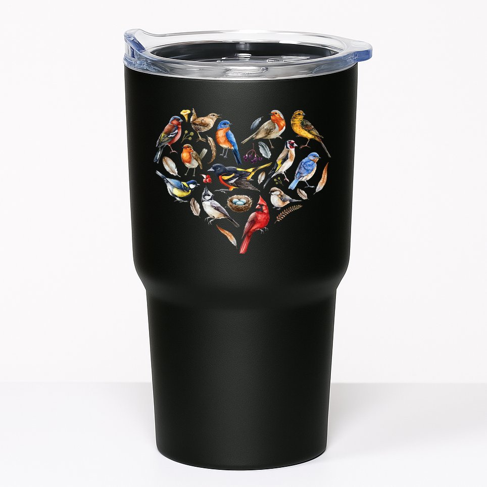 Forest Bird Heart Watching Cardinal Goldfinch Wren Chickadee Tumbler