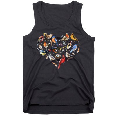 Forest Bird Heart Watching Cardinal Goldfinch Wren Chickadee Tank Top