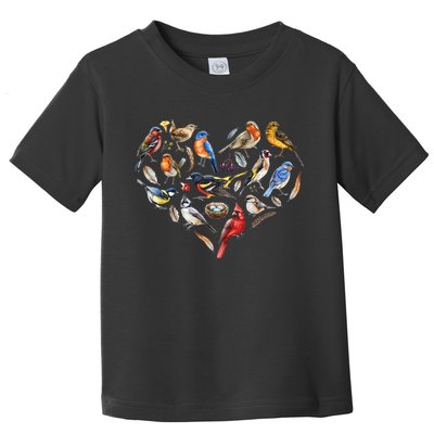 Forest Bird Heart Watching Cardinal Goldfinch Wren Chickadee Toddler T-Shirt