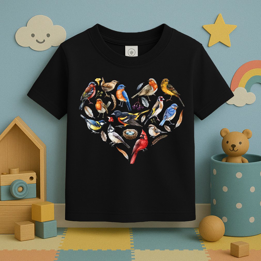 Forest Bird Heart Watching Cardinal Goldfinch Wren Chickadee Toddler T-Shirt
