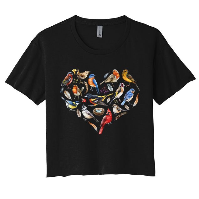 Forest Bird Heart Watching Cardinal Goldfinch Wren Chickadee Crop Top