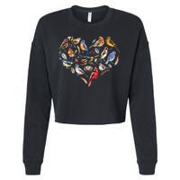 Forest Bird Heart Watching Cardinal Goldfinch Wren Chickadee Cropped Pullover Crew