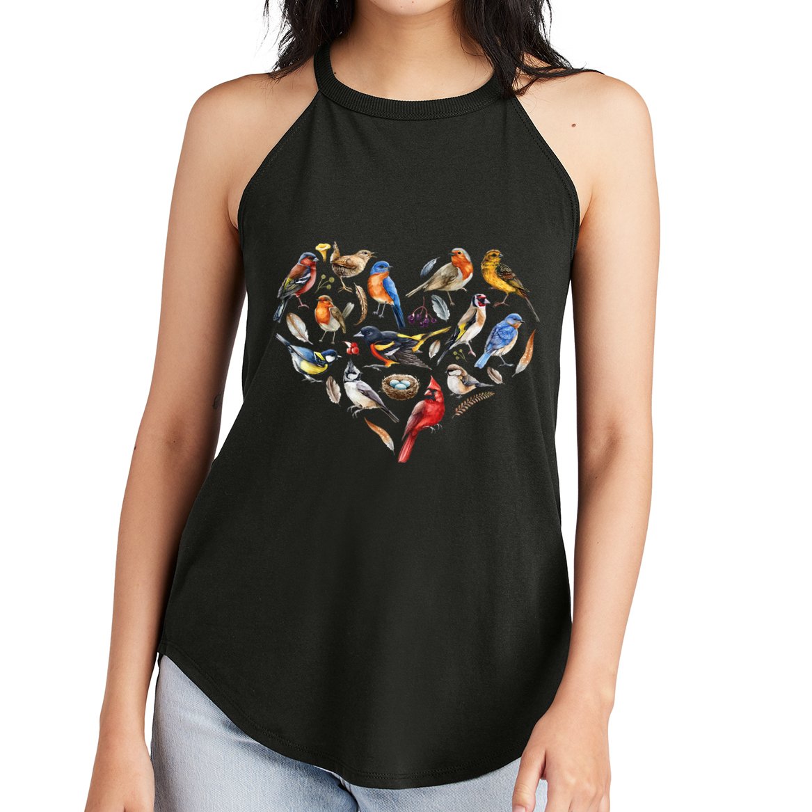 Forest Bird Heart Watching Cardinal Goldfinch Wren Chickadee Women's Perfect Tri Rocker Tank