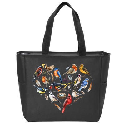 Forest Bird Heart Watching Cardinal Goldfinch Wren Chickadee Zip Tote Bag