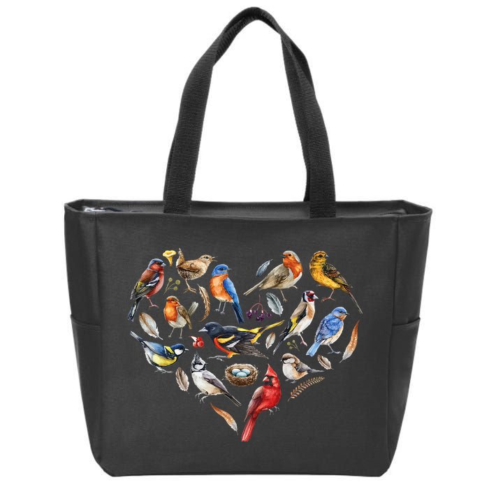 Forest Bird Heart Watching Cardinal Goldfinch Wren Chickadee Zip Tote Bag