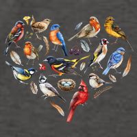 Forest Bird Heart Watching Cardinal Goldfinch Wren Chickadee Vector Backpack