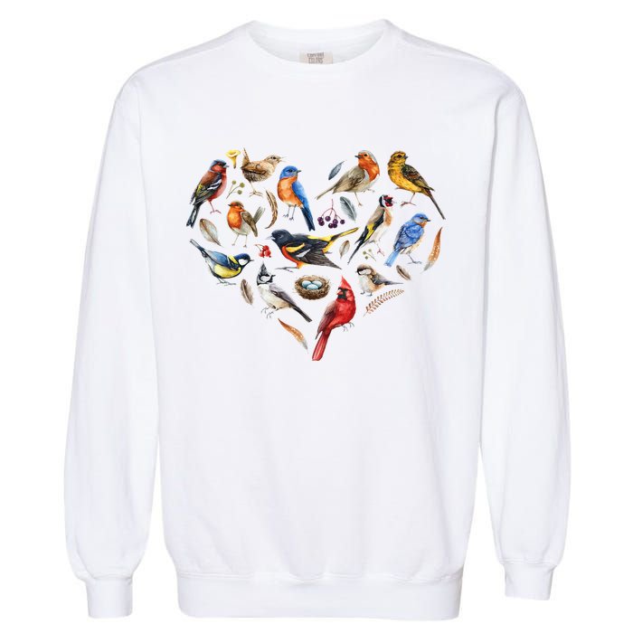 Forest Bird Heart Watching Cardinal Goldfinch Wren Chickadee Garment-Dyed Sweatshirt